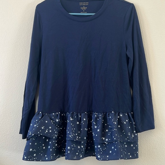 kate spade Tops - Kate Spade Blue Star Ruffled Peplum Blouse